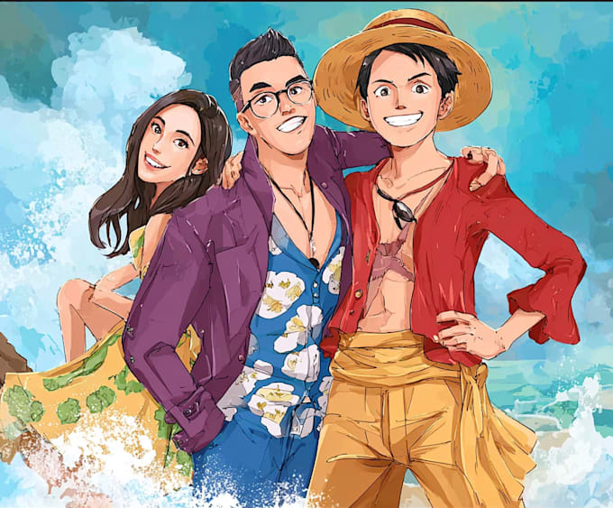 custom couple portrait one piece anime style