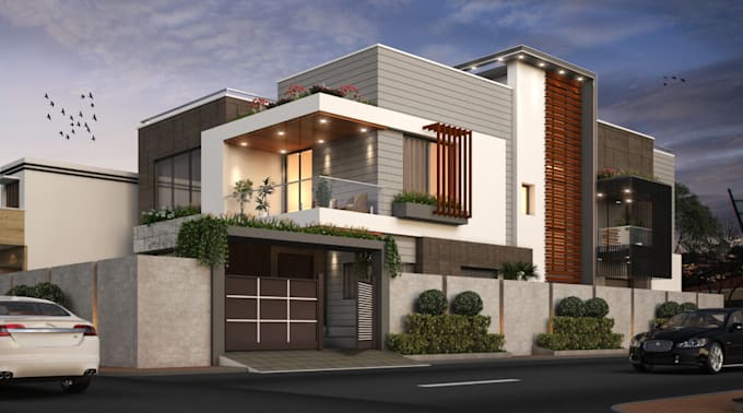 redesign building exterior, sketchup house 3d model, villa facade cgi rendering