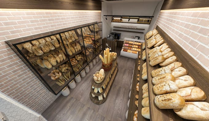 Redesign 3d baker shop,pastry house,pizzeria rendering,cgi cake shop ...