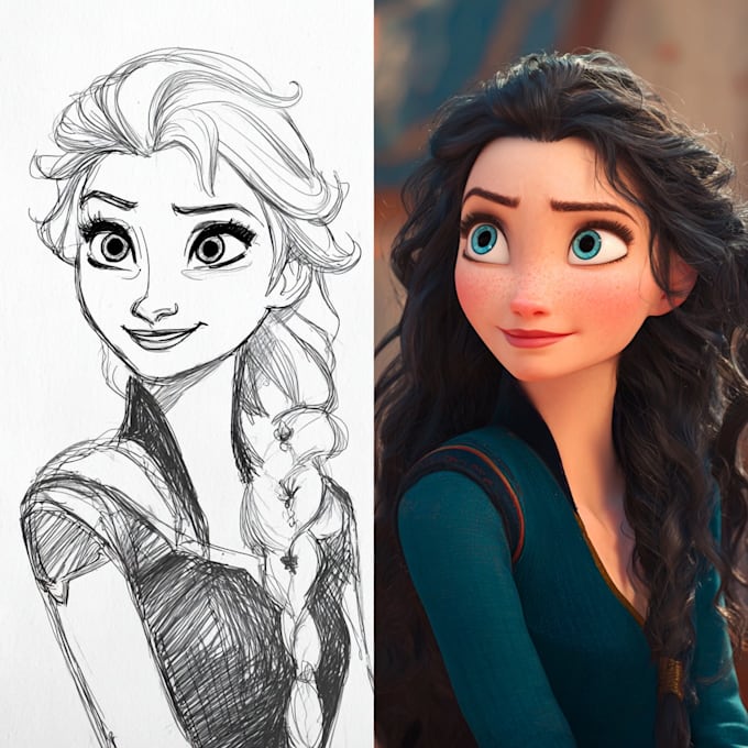 draw you a beautiful portrait in disney cartoon