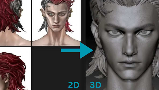 turn 2d sketch to 3d character model, custom toys full body render, stl printing