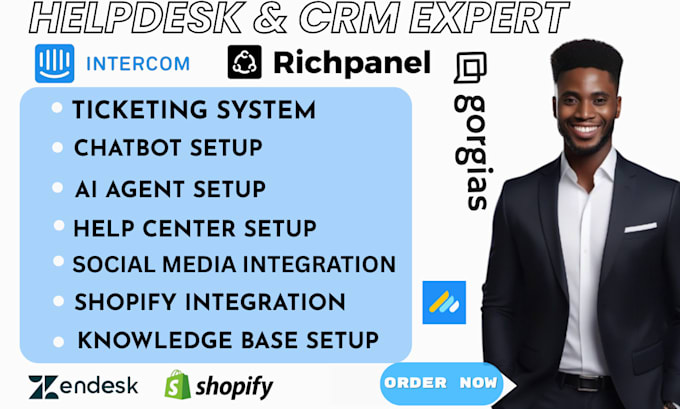 setup zendesk gorgias, freshwork freshdesk, shopify crm, intercom  commslayer
