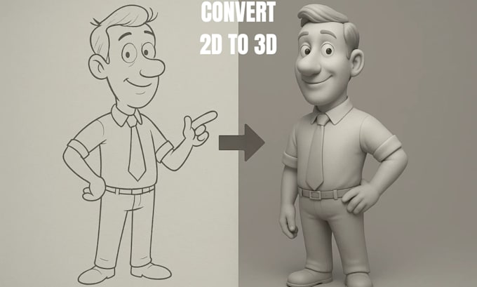 convert 2d to 3d character model 2d sketch to 3d  3d printable model, step file