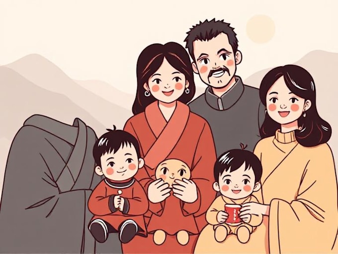 draw a vector art family portrait