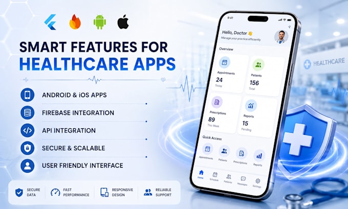 develop flutter mobile apps for hospitals, clinics and healthcare startups