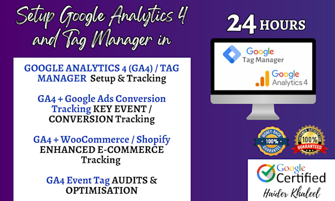 setup google analytics 4 ga4 and tag manager GTM with conversion tracking fast