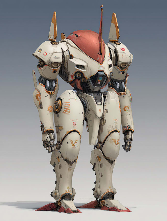 draw macha robot ,armor, gundam in anime style