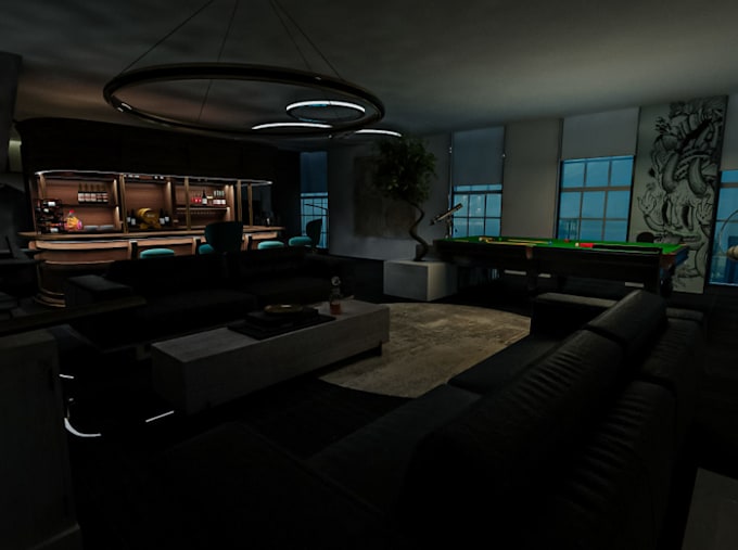 renew 3d snooker arena,interior led light,billiard room, gaming scape rendering