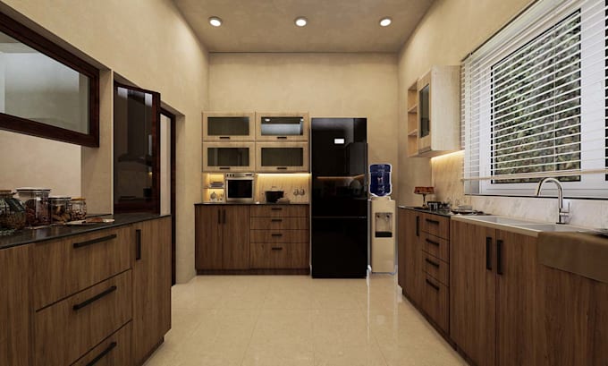 create a photorealistic modern kitchen 3d render