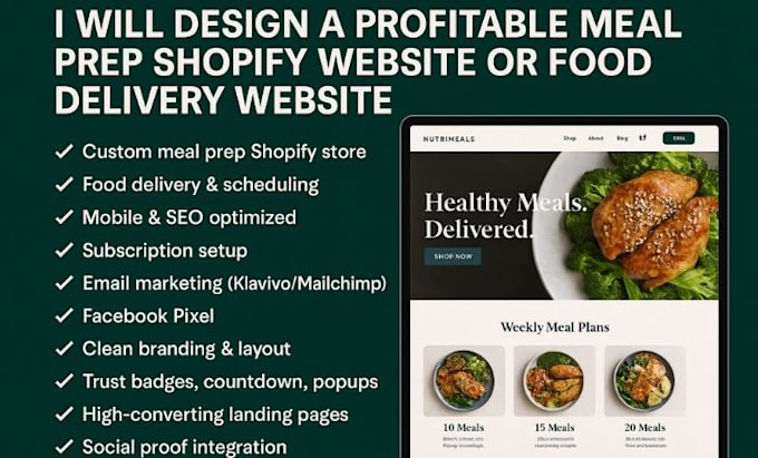 design meal prep ecommerce store meal prep shopify store food delivery website