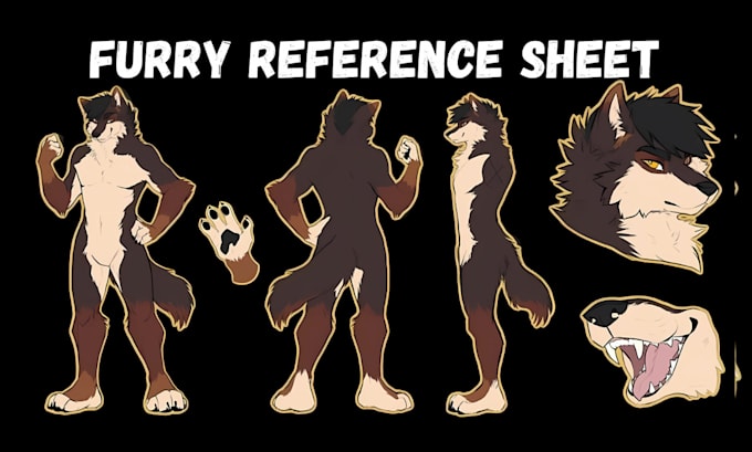 draw furry character reference sheet, furry anthro nsfw oc ref sheet for fursuit