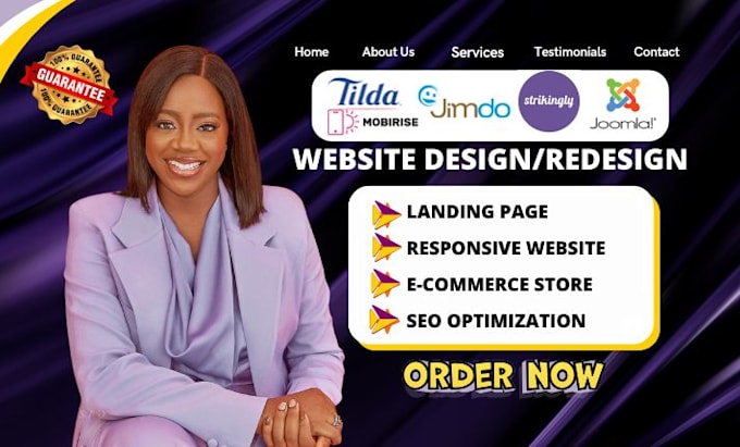 design professional website on joomla, duda, jimdo, strikingly, mobirise, tilda