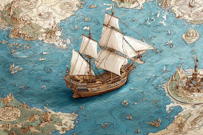 create a high quality fantasy map, vintage etc