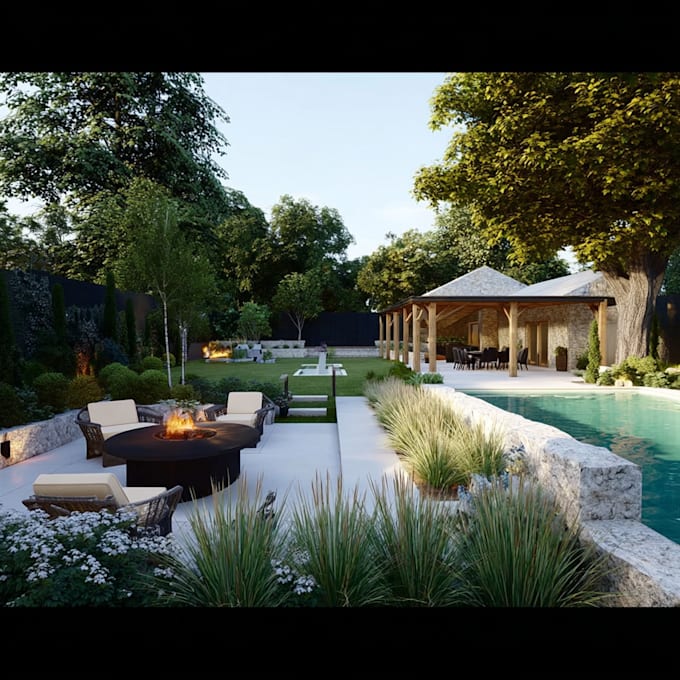 do landscape design, garden design, backyard, pool and terrace