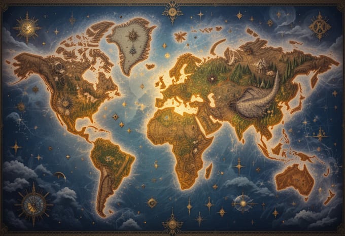make a magical fantasy world map with full color