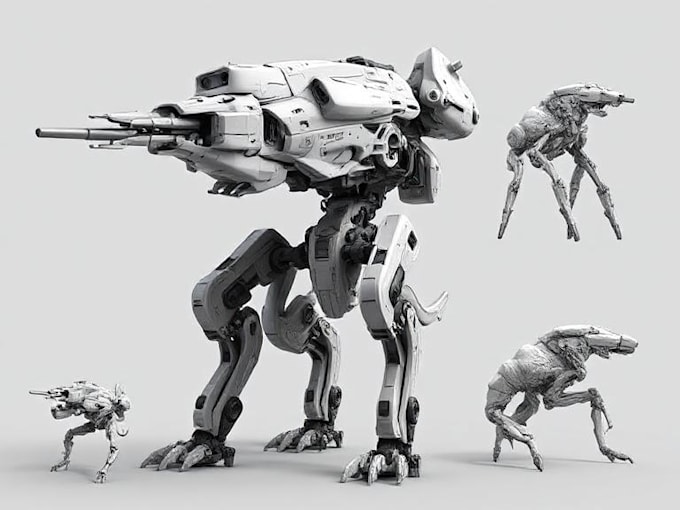 design 3d sci fi mech, robot and creature concept models