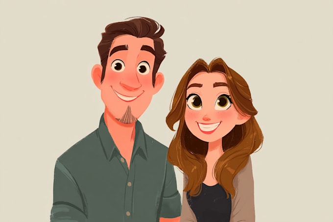 do disney couple portraits in cartoon