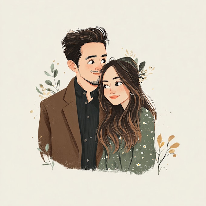 draw couple romantic potrait illustration for valentine gift