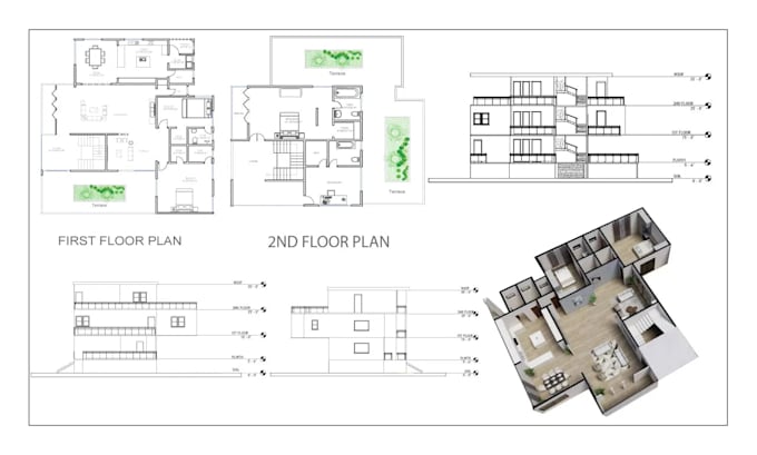 do autocad 2d floor plan, 3d floor plan design and architectural 3d rendering