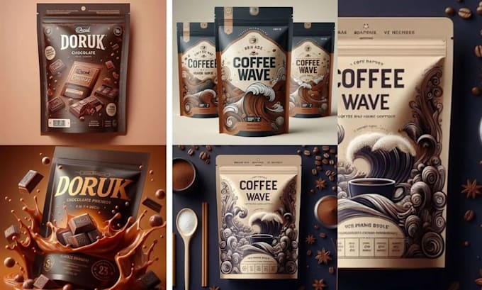 do product packaging design and label with modern branding