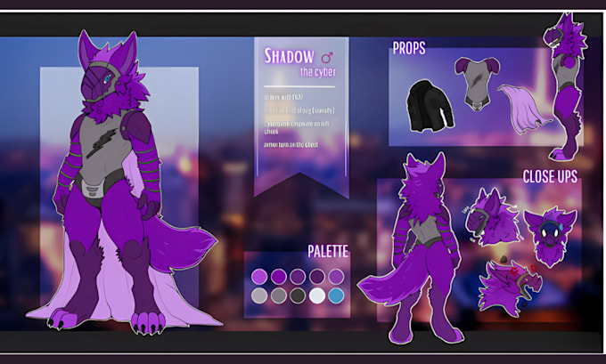 draw reference sheet for your furry character or oc for fursuit