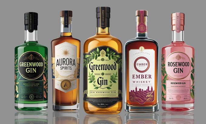create wine label, gin, vodka, whisky, brandy, tequila, beer