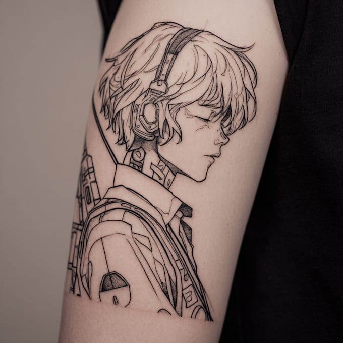 tattoo illustration anime style in lines