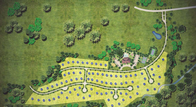 render 3d master plan development, community site plan,rv park,gis map,landscape
