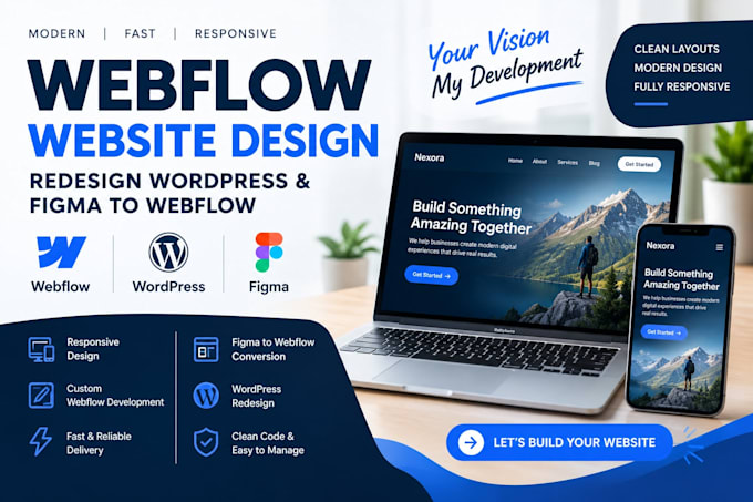 design responsive webflow website, redesign wordpress, convert figma to webflow