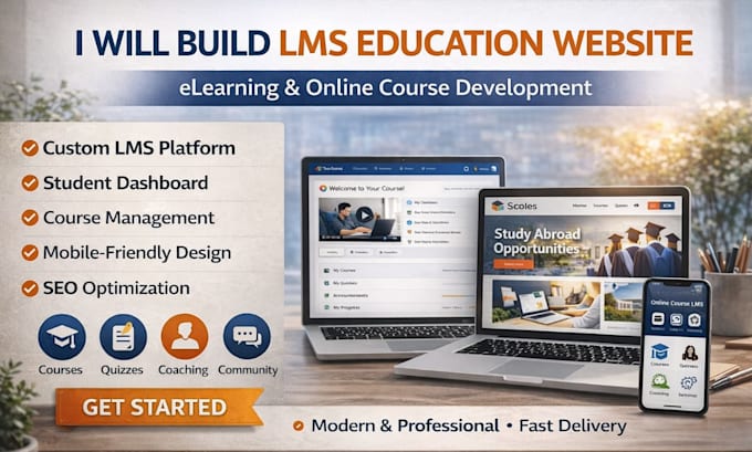 build lms education website, elearning online course educational lms website