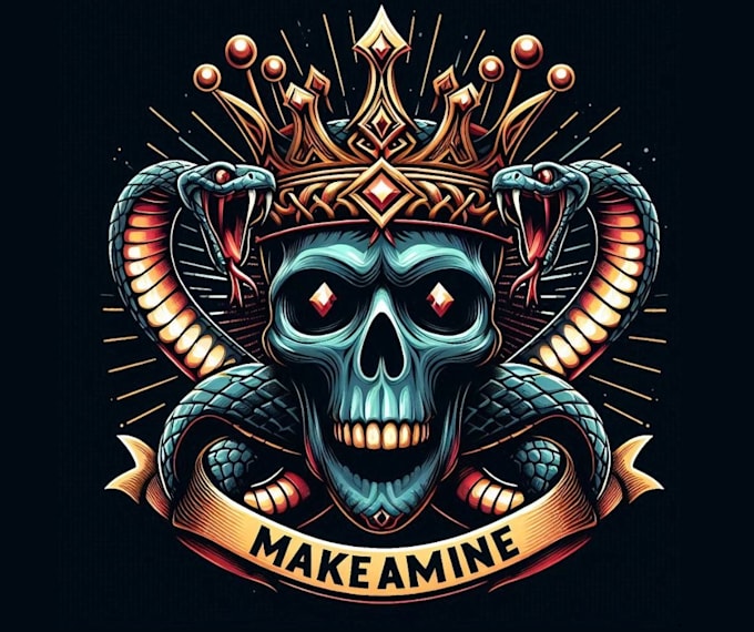 make amazing luxury skull crown snake logo