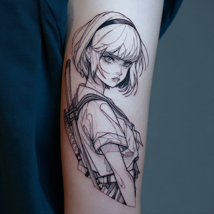 tattoo illustration anime style in lines