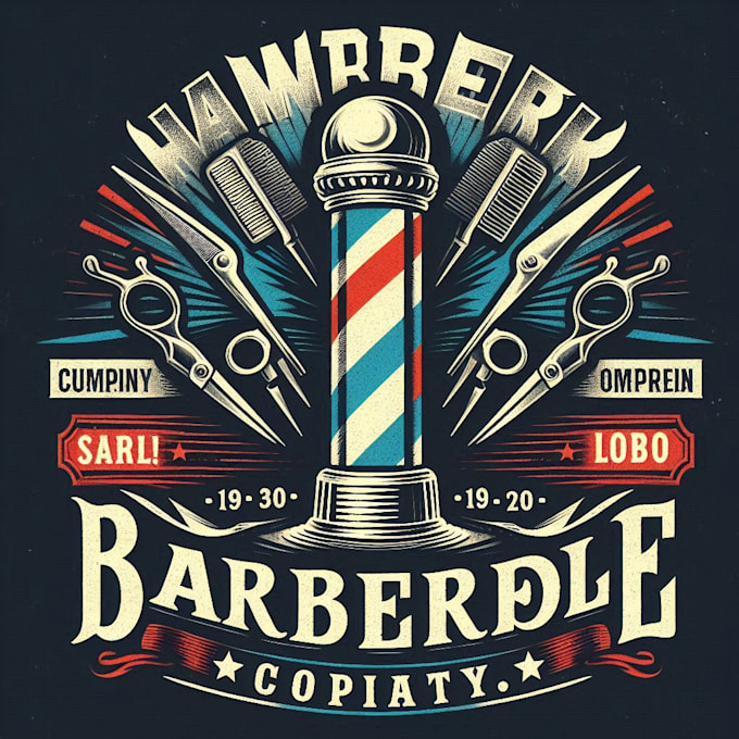 create a vintage barber pole logo with custom t shirt design