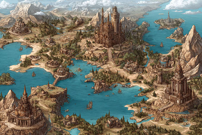 draw fantasy map illustration isometric map