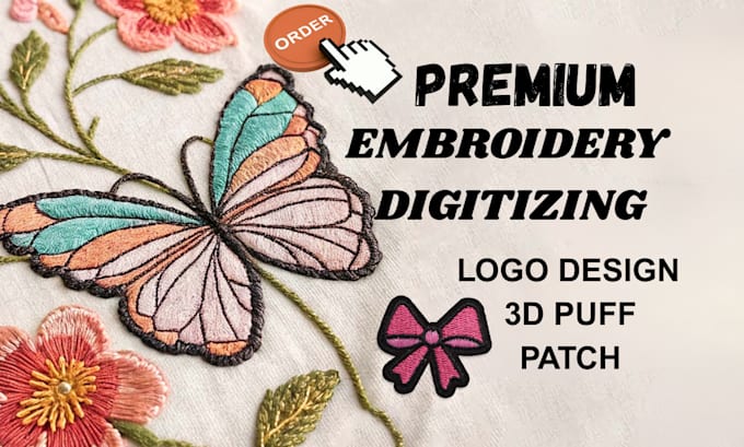 do complex embroidery digitizing, logo design, 3d puff,patch,file to emb,dst,jef