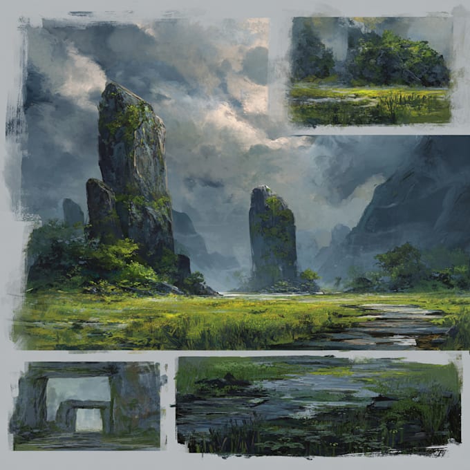 Draw a fantasy art environment concept art illustration by ...