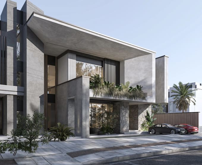revamp 3d exterior apartment, cgi building rendering, exterior facade, 2d layout