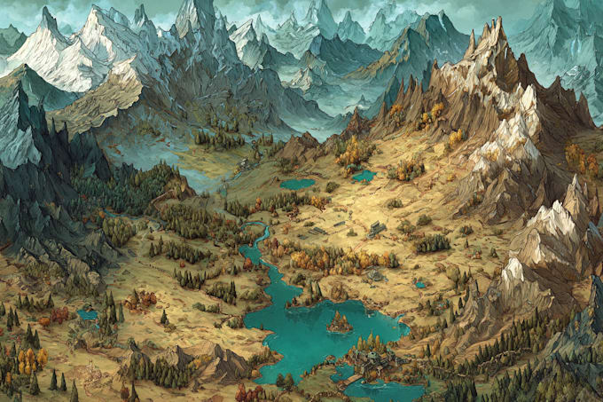 create a fantasy map illustration or site in illustrator