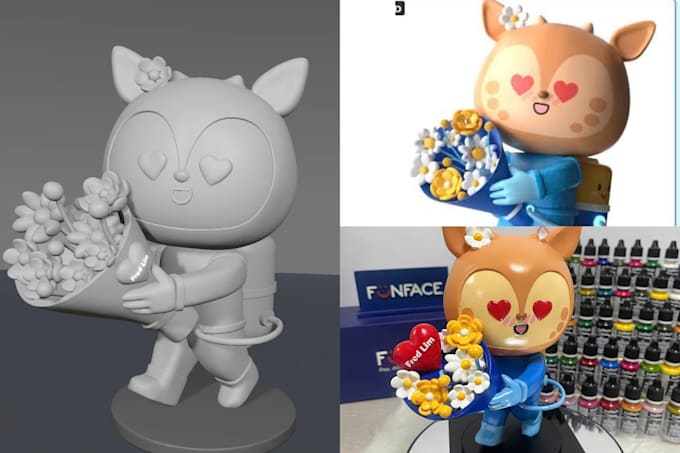design cute 3d character, mascot, anime, chibi model printing, game
