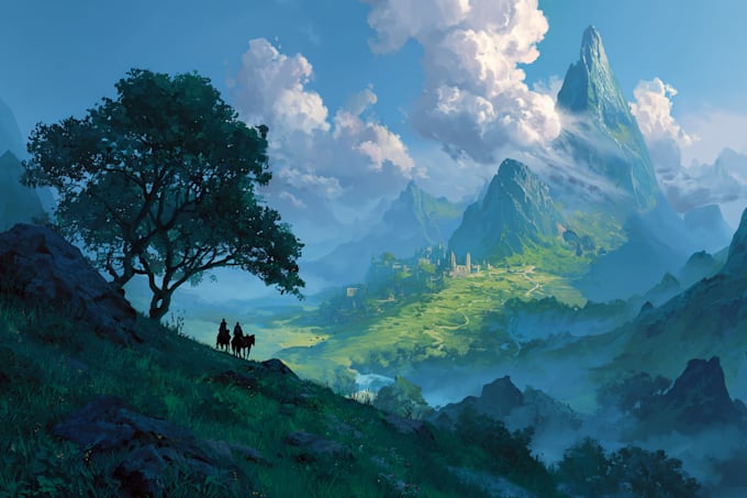 create anime background, landscape illustrations