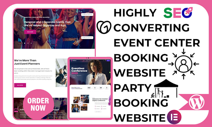 design event center booking website party booking website wordpress website