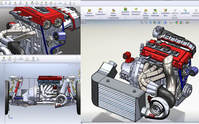 Create 3d cad model solidworks assembly design automotive cad engine ...