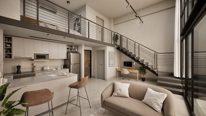 model real estate contemporary building,unit rendering, layout,basement,driveway
