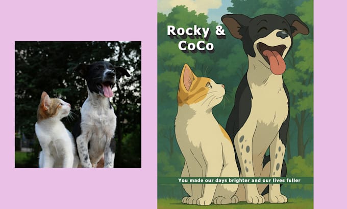 create a custom cartoon pet portrait gift  from your photo