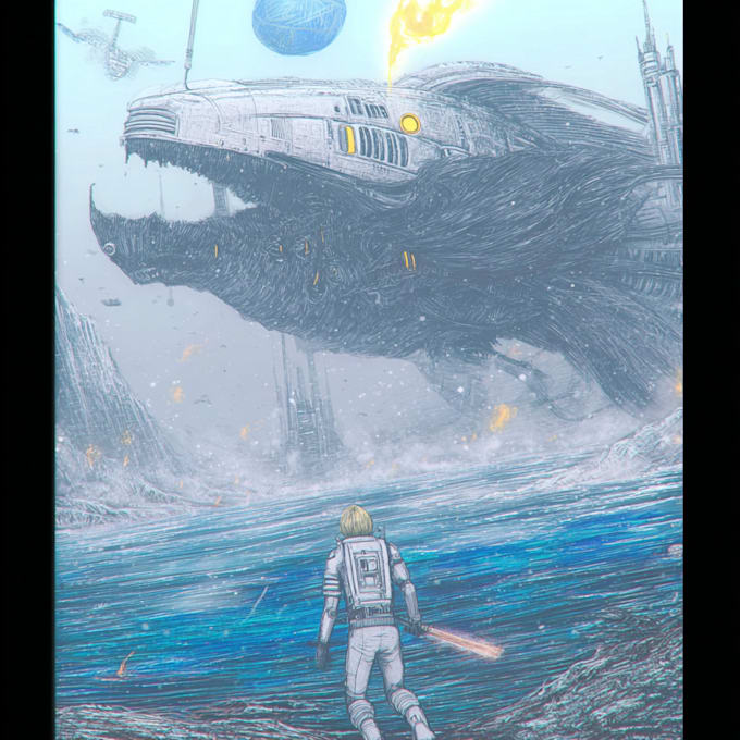 make hand drawn sci fi illustrations using pencils