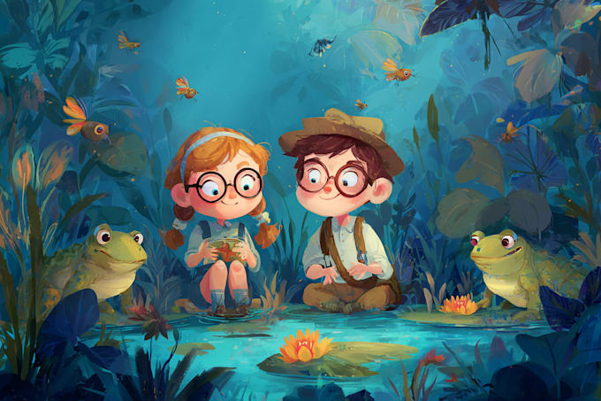create cute children book illustrations with animals
