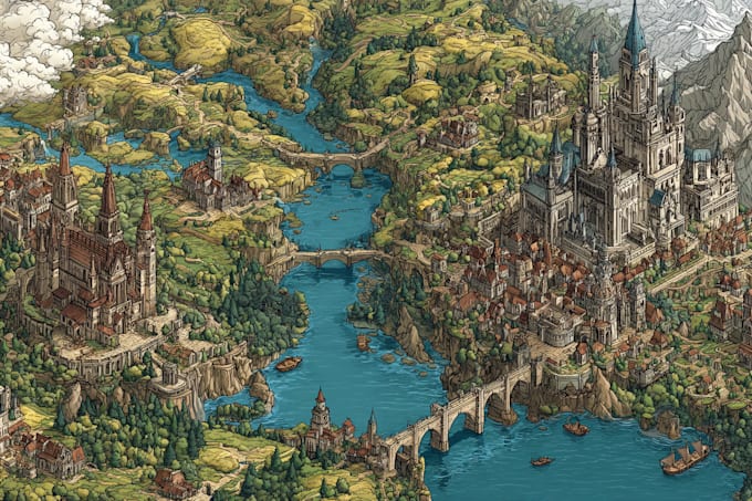 Create a high quality detailed fantasy map for dnd by Chelseasquires ...