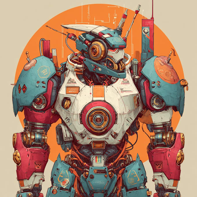 draw amazing character mecha robot illustration
