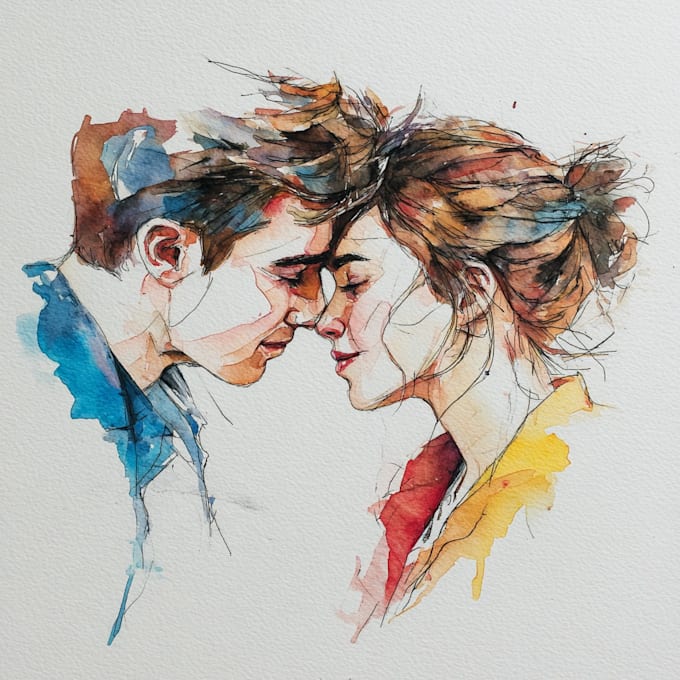 create a couple portrait watercolor painting