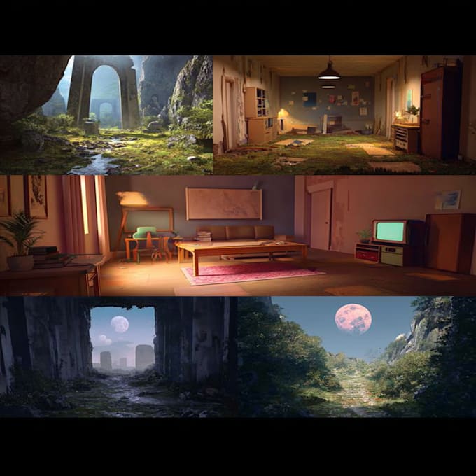 make a 2d game environments concept art in maya, blender